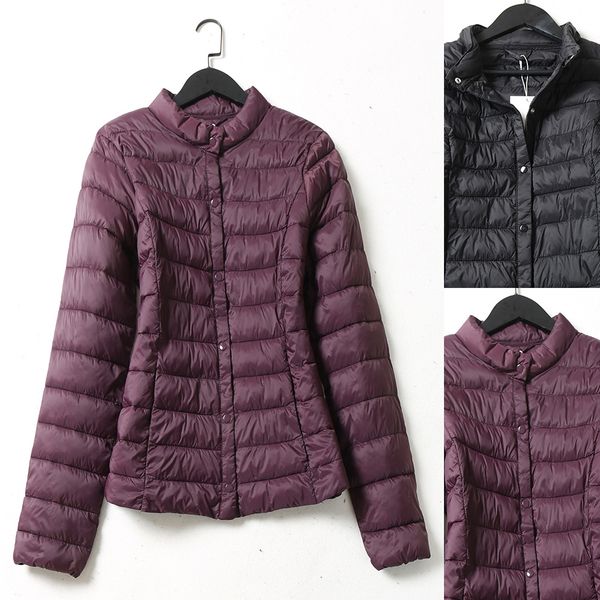 

22a09 solid color stand collar long sleeve single-row snap closure pocket thin cotton-padded clothes, Black;white