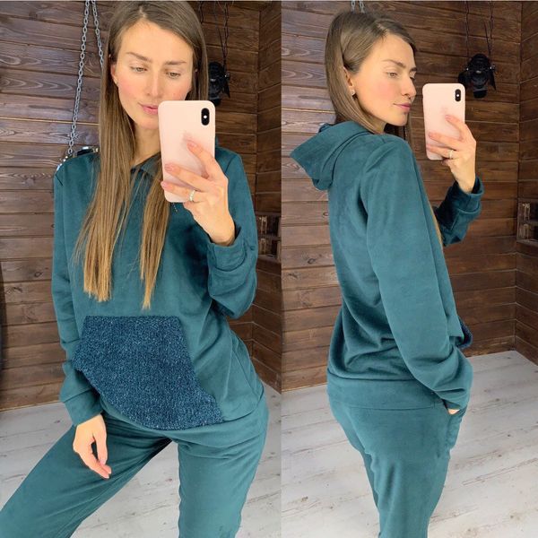 

2019 women's hooded and spliced leisure sports suit two piece set of blouse + pants, Gray