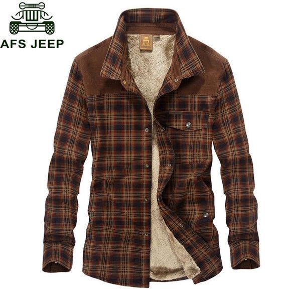 

single breasted afs jeep military shirt men casual shirts winter wool thick warm shirts plaid fleece camisa masculina chemise homme super, White;black