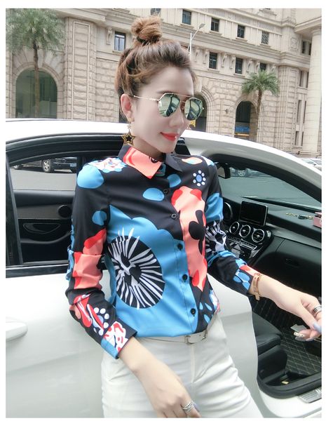 

2020 elegant casual printed designer shirts plus size women runway lantern sleeve lapel neck ladies blouses slim office button shirt, White