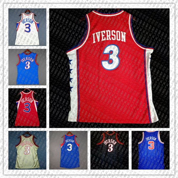 

100% stitched allen iverson vintage jersey wholesale jersey mens vest size xs-6xl stitched basketball jerseys ncaa, Black;blue