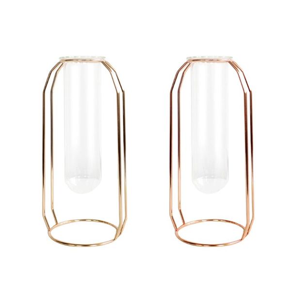 

1pc glass creative metal test tube flower plant terrariums planter vase for garden (random golden