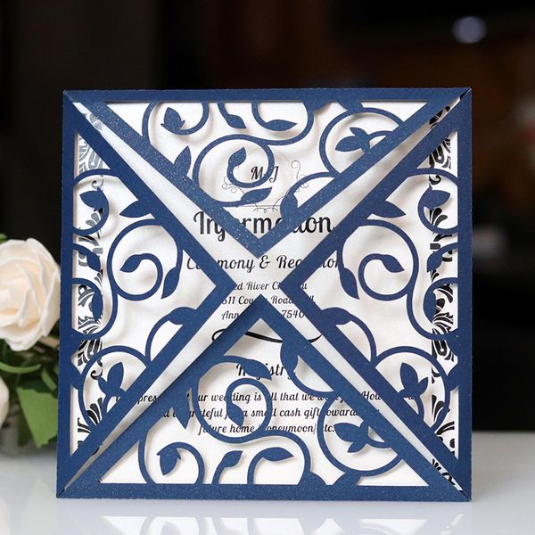 

2019 New Wedding Invitation Card Hollow Envelope High Quality Invitations Pocket Girdle Square Laser Cut Invitations Cards