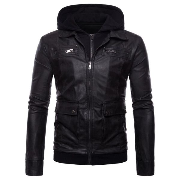 

fashion winter jacket men patchwork faux leather jacket moto biker bomber pu leather, Black