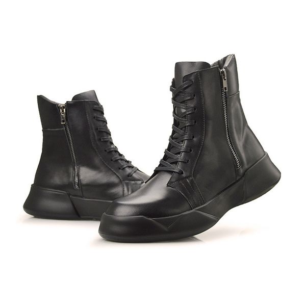 

european winter high genuine leather mens matin boots motorcycle biker male casual shoes creeper mid heel zipper scarpe