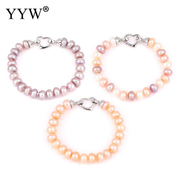 

7inch strand 8mm genuine natural freshwater pearl bracelet bangle for women men brass foldover clasp dome bracelet jewelry gift, Black