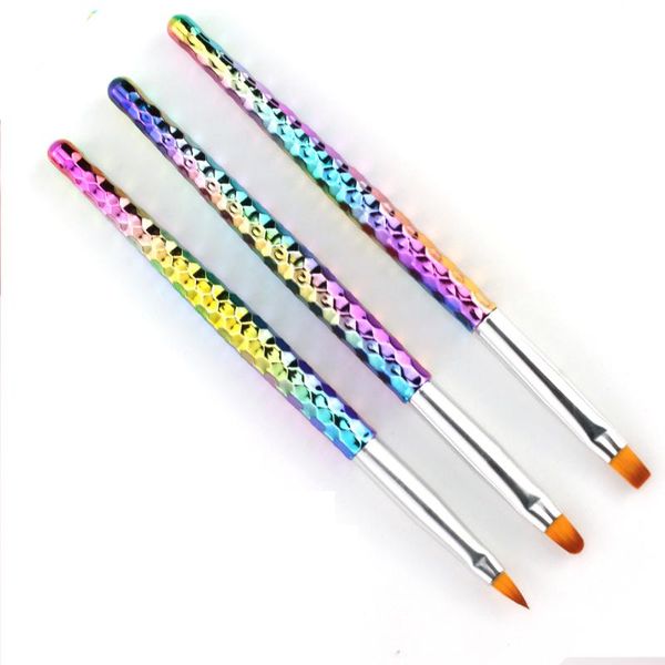 

3pcs/set nail art brush rainbow color crystal liner dotting acrylic builder painting drawing carving pen uv gel manicure tool, Yellow