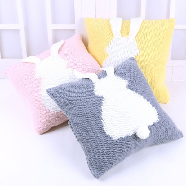 

rabbit ear pillow children's three-dimensional knit cushion baby wool knit pillow