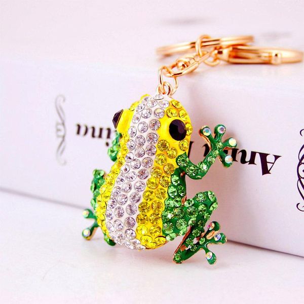 

animal frog pendant keychain 3pcs/lot colorful crystal rhinestone lobster clasp car key chains party gift ornament cute keyring, Slivery;golden