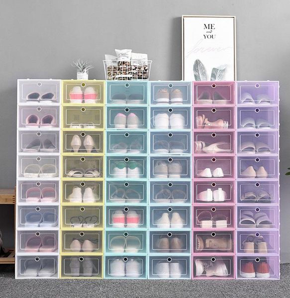 

thicken clear plastic shoes box dustproof shoe storage box flip transparent drawer type stackable shoes organizer box