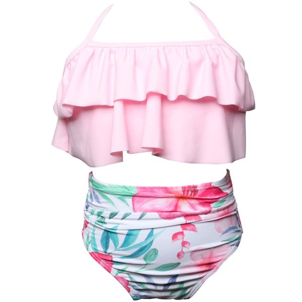 

toddler baby girls two piece ruffles bandage bikini set tropical flounces leaf swimwear bathing suit outfits swimsuit girls ju28