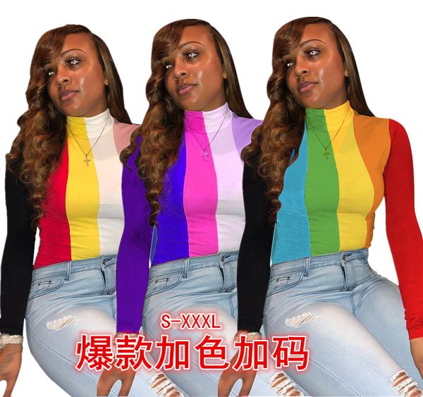 

designer swimsuit yt3081 european and american autumn and winter new fashion womens multi-color printing turtleneck long-sleeved shirt women, Black;gray