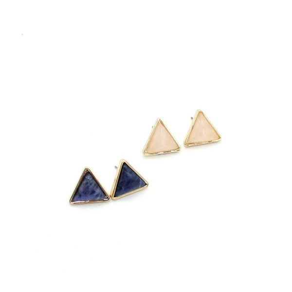 

оптовая продажа 10 пар модные позолоченные треугольник малахит камень серьги стержня для женщин розовый кварц ювелирные изделия, Golden;silver