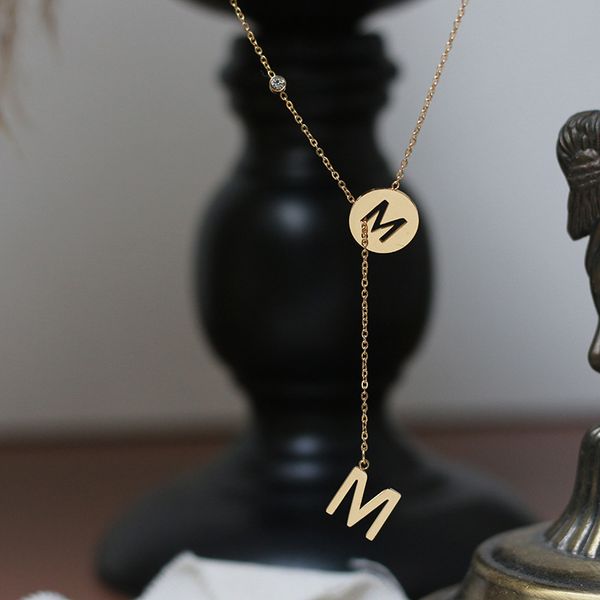 

inlaid zircon m word tassel necklace pendant clavicular chain brand new originality women's necklace jewelry accessories no fade, Silver