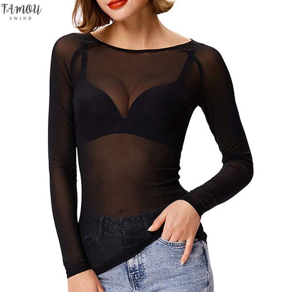 

womens and blouses gothic mesh regular transparent ladies 2020 women long sleeve blouse korean fashion clothing woman clothes, White
