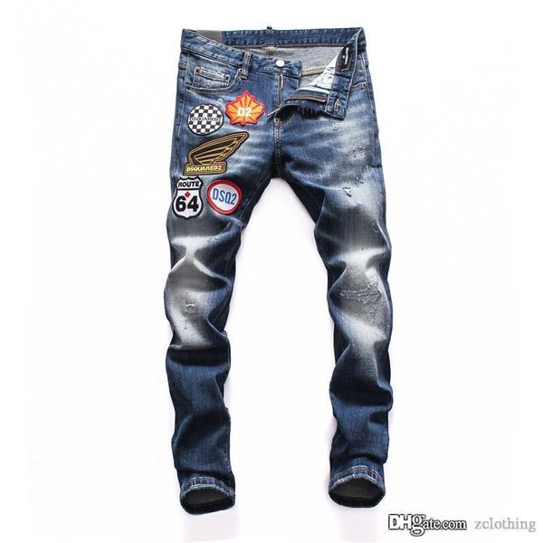 

mens 2019 luxury designer clothes mens ripped skinny jeans designer brand black jeans skinny ripped destroyed stretch slim fit hop hop pants, Blue