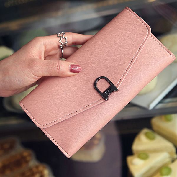 

2019 fashion new women's wallet simple solid color pu imitation leather long paragraph women's casual long wallet, Red;black