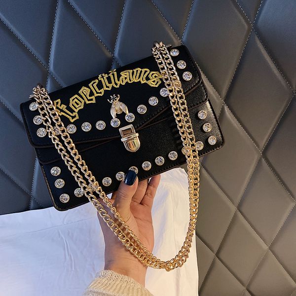 

senior sense designer handbag chain with diamond lady bag 2019 new fashion single shoulder bag cross arm embroidery bee small square bag