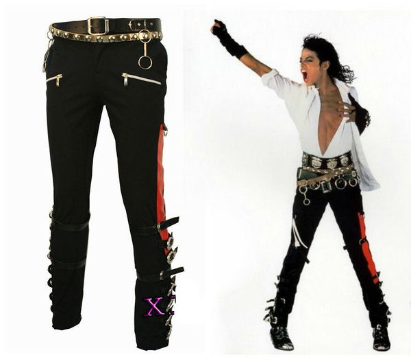 

original michael jackson bad concert pants trousers cosplay costume, Black;red