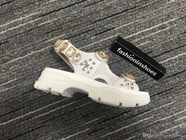 

fashion leather and mesh sandal with studs new women men beach flip flops pursuit striped print rubber slipper slide sandas 35-45 with boxl, Black