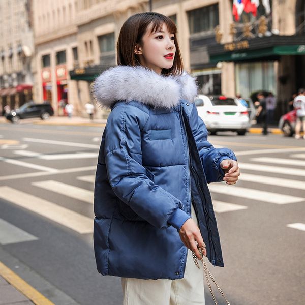 

2019 women winter jacket mujer hooded parkas warm winter coat women loose parka cotton padded jackets, Black