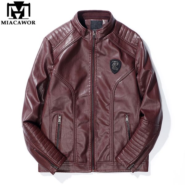 

european design motorcycle pu leather jacket spring autumn bomber leather jackets coats fleece warm male outerwear j598, Black