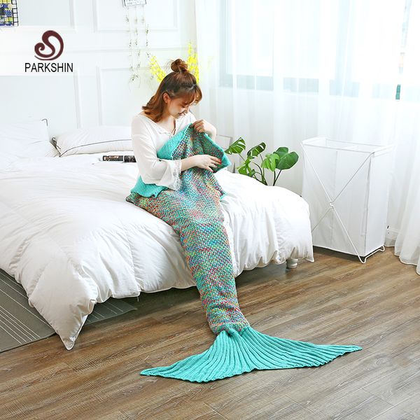 

parkshin multi colors knitted mermaid tail blanket adult/child sleeping bag mermaid throw blanket sofa wholesale