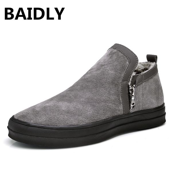 

baidly keep warm winter men boots split genuine leather casual men shoes with plush ankle boots big size 37-47, Black