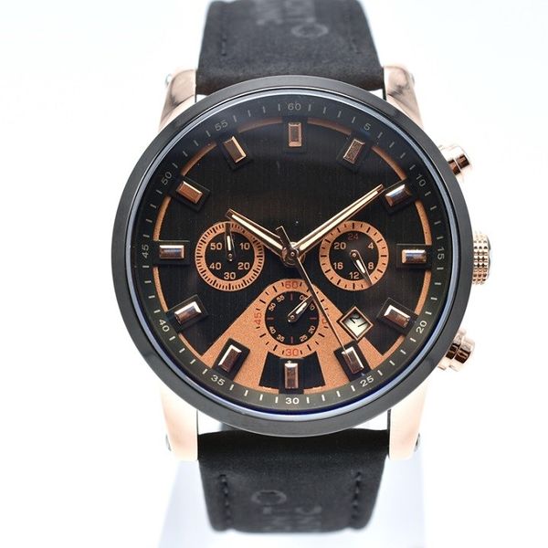 

chronograph 42mm mens gift designer band luxury men dropshipping watch day date round leather watches shipping men quartz wristwat oxkh, Slivery;brown