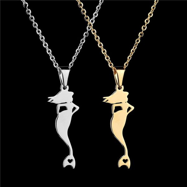 

uage mermaid pendants necklace vintage fairytale ocean sea necklaces women girl clavicular chain beach jewelry accessories, Silver