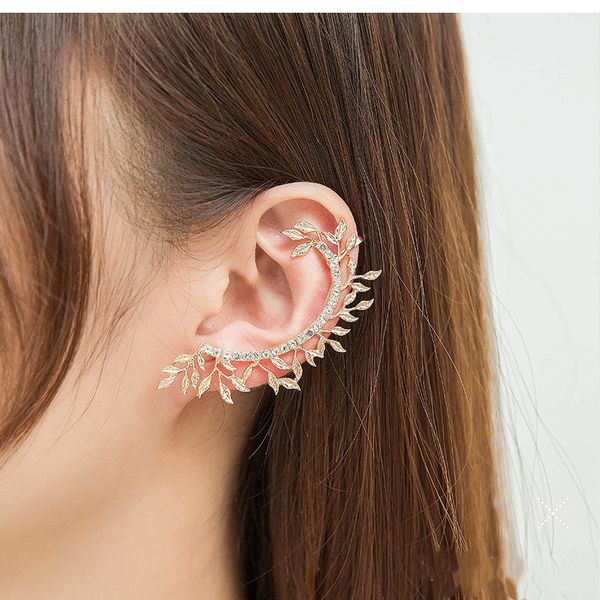 

20pcs/lot 2020 new arrive leaf stud earring diamond creative single ear clip for ladies party gift alloy ear hoop cuff jewelry wholesale, Silver