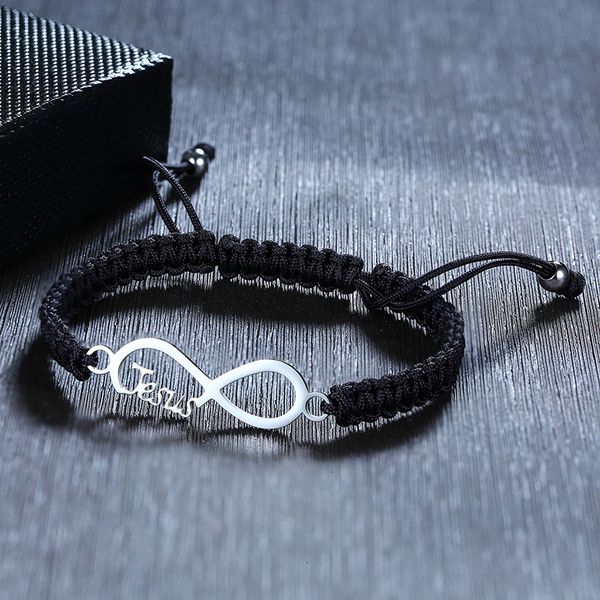 

personalized infinity love rope chains bracelet names cord bracelet for men and women adjust length, Black