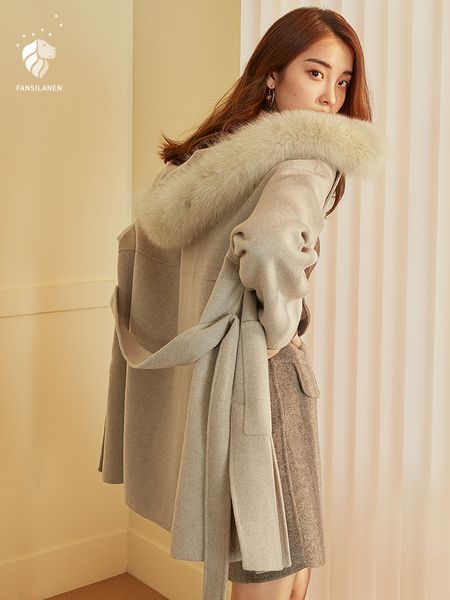 

fansilanen 2019 new arrival fashion autumn/winter casual long wool cashmere coat woolen jacket women female overcoat z86156, Black