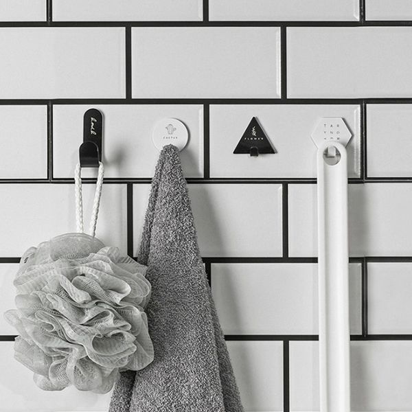 

4pcs nordic style geometric iron art clasp for home storage key holder wall hook for bathroom hanger(white black)