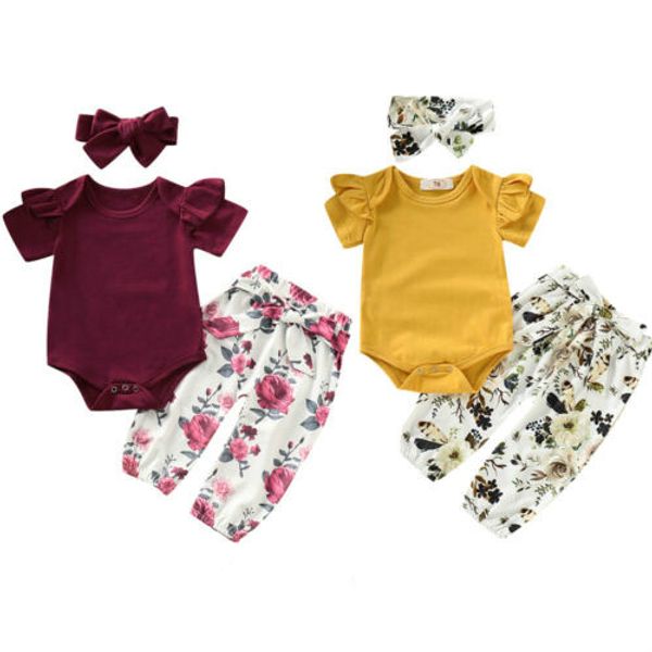 

новорожденный baby girl цветочные romper комбинезон оголовье outfit детская одежда set 2pcs, Pink;blue