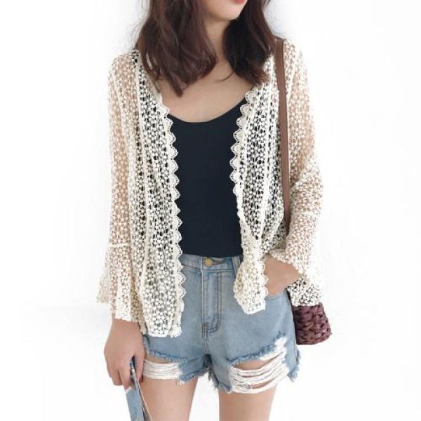 

2020 new summer thin hollowing out jacket women casual long sleeved knitted short cardigan coats harajuku clothes outerwears, Black;brown