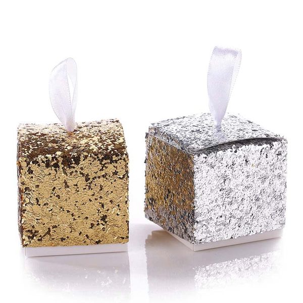 Hochzeitsparty-Geschenkbox, Hochzeits-Schokoladen-Süßigkeitsboxen, Silber/Gold-Glitzer-Geschenkbox für Gäste W9858