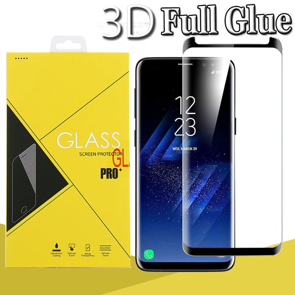 

3D изогнутый полный клей закаленное стекло протектор экрана пленка для Samsung Galaxy S20 Ultra S10 5G S9 S8 Примечание 10 плюс 9 8 с желтым пакетом