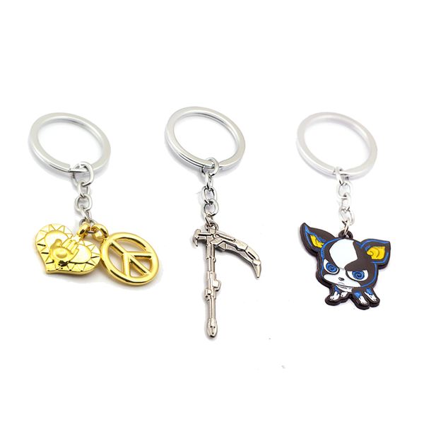 

anime jojos bizarre adventure keychain hollow heart sickle alloy pendant iggy dogs cartoon figure car key chain holder jewelry, Silver