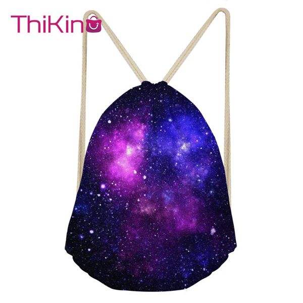

thikin pink galaxy paint casual sack drawstring bag for women travel backpack toddler softback lady beach mochila drawstring bag