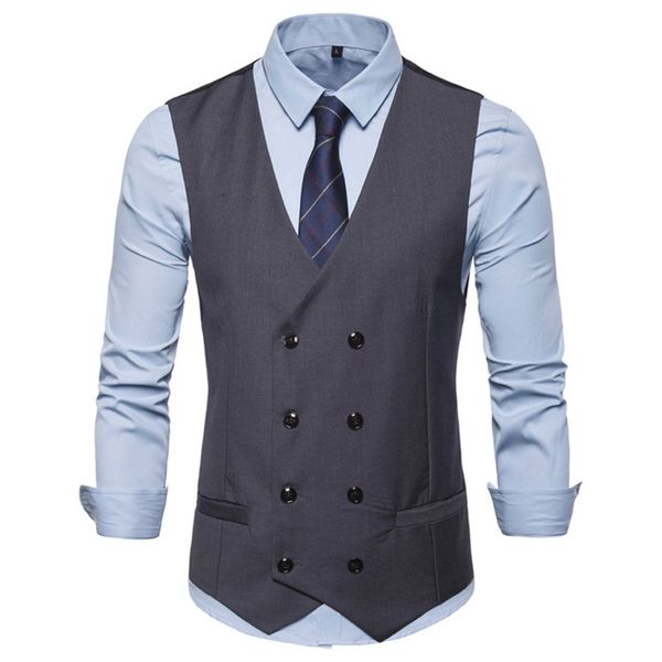 

csbc-9706 spring and autumn european and american-style men's solid color casual v-neck double-breasted suit vest, Black;white