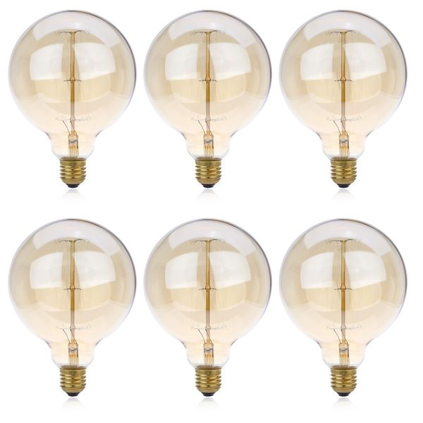 Lightme 6 Stück G125 230 V 40 W E27 110 – 120 lm 29 AK Retro-Edison-Glühbirne, Wolfram-Glühbirne