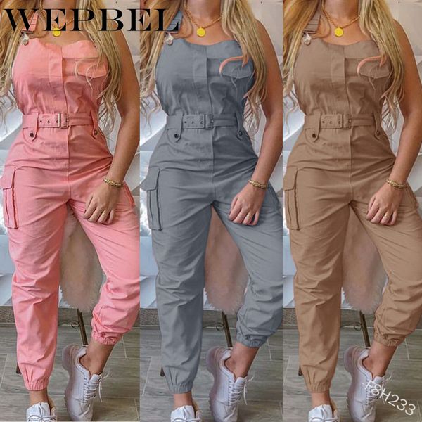 

wepbel women's jumpsuit plain casual pockets waistband sleeveless overall simple ankle length pencil pants jumpsuit, Black;white