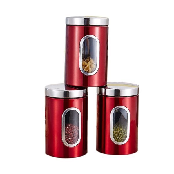 

stainless steel canisters airtight coffee tea sugar beans tin with visible window kitchen storage containers sealed jar bottle