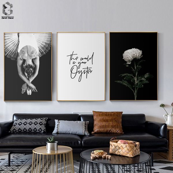 

posters and prints canvas flower quotes painting wall art black white ballet girl pictures for living room nordic decoration