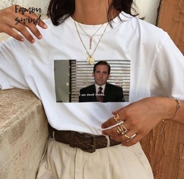 

модные футболки i am dead inside печать tv show женщины t crew neck shirt повседневная летняя футболка женщина streetwear, White