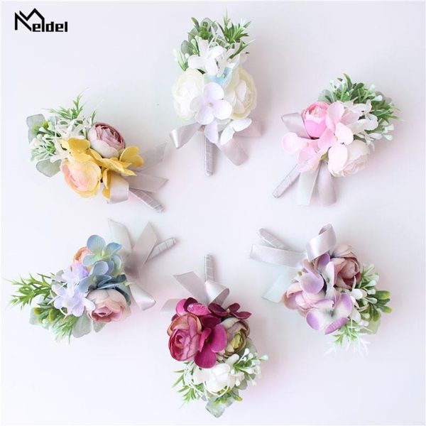 

meldel corsage men boutonniere pin bridal wrist corsages burgundy pink bridesmaid bracelet groom prom wedding flower accessories ocmvu, Black;gray