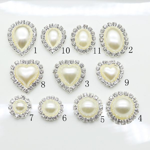 

10pc ivory pearls rhinestones buttons metal wedding invitations decorate button trinket hair flower center scrapbooking, Blike;white