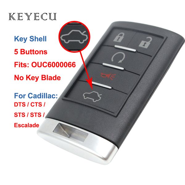

keyecu 5 buttons keyless entry remote car key shell case for escalade sts spx dts cts ouc6000066 ( without key blade