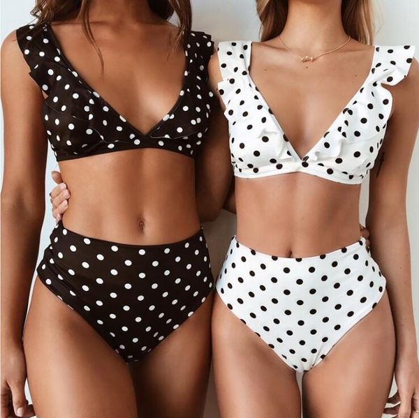 

high waist bikini women swimwear push up swimsuit ruffle bathing suit polka dot biquinis summer beach wear female